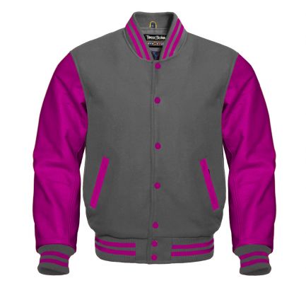 Varsity Jacket D.Grey Hot pink